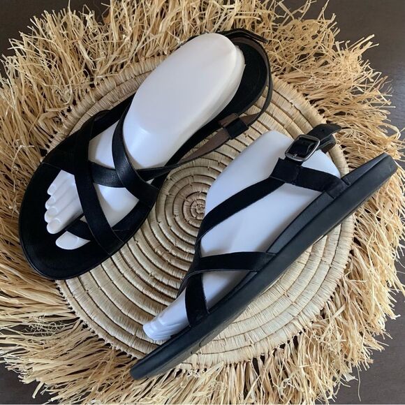 OLUKAI Women’s Upena Leather Multi Strap Toe Loop Black Sandals Size 11 - Picture 1 of 15